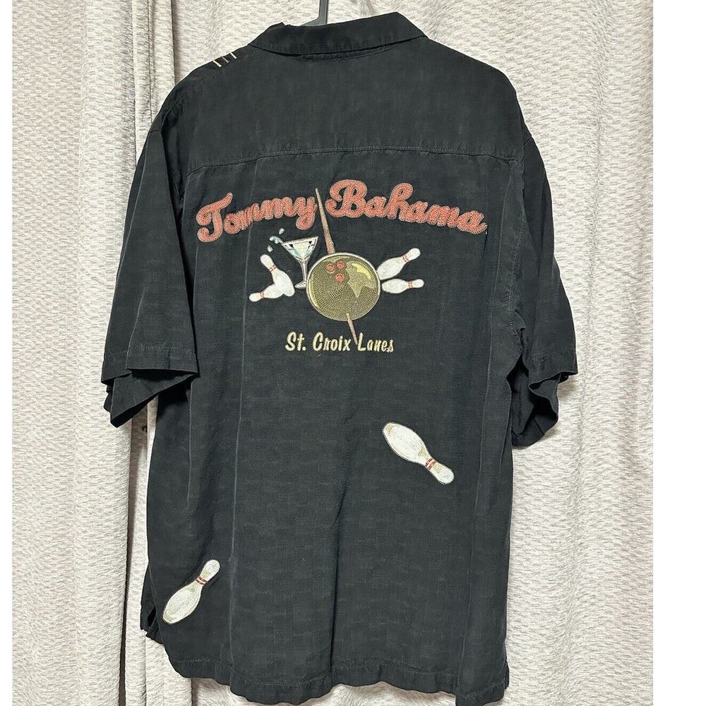 Tommy Bahama Shirt Mens L Silk Embroidery Bowling St. Croix Lanes Rockabilly